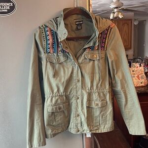 Wet Seal Army Green Utility Jacket with Colorful Embroidery